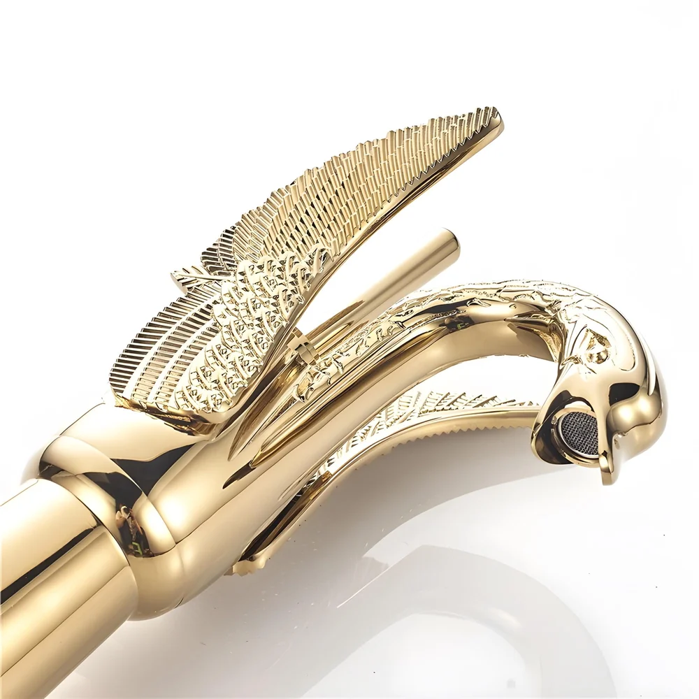 Golden Swan Heavy Single Lever Basin Mixer Faucet Tap Hot and Cold 12 inch Height Gold Brass for Bathroom Toilets Wash Basin