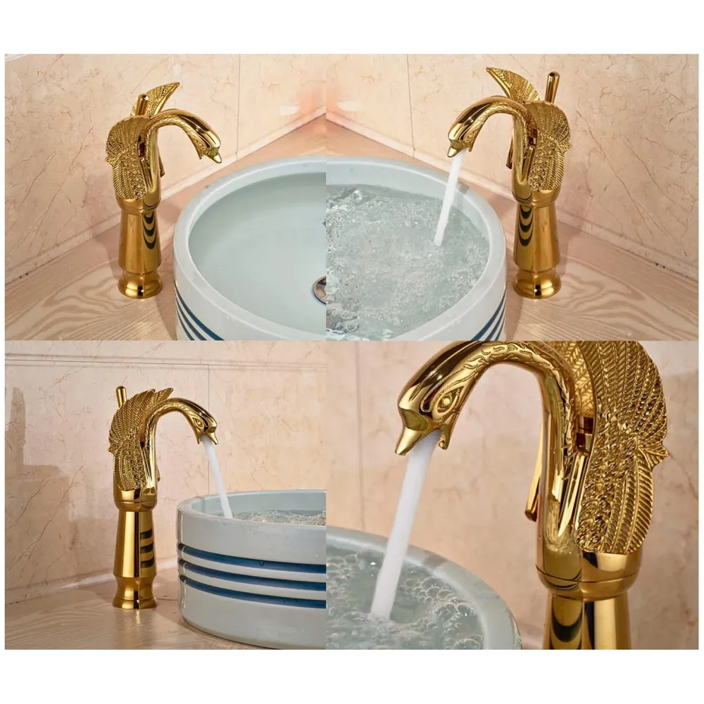 Golden Swan Heavy Single Lever Basin Mixer Faucet Tap Hot and Cold 12 inch Height Gold Brass for Bathroom Toilets Wash Basin