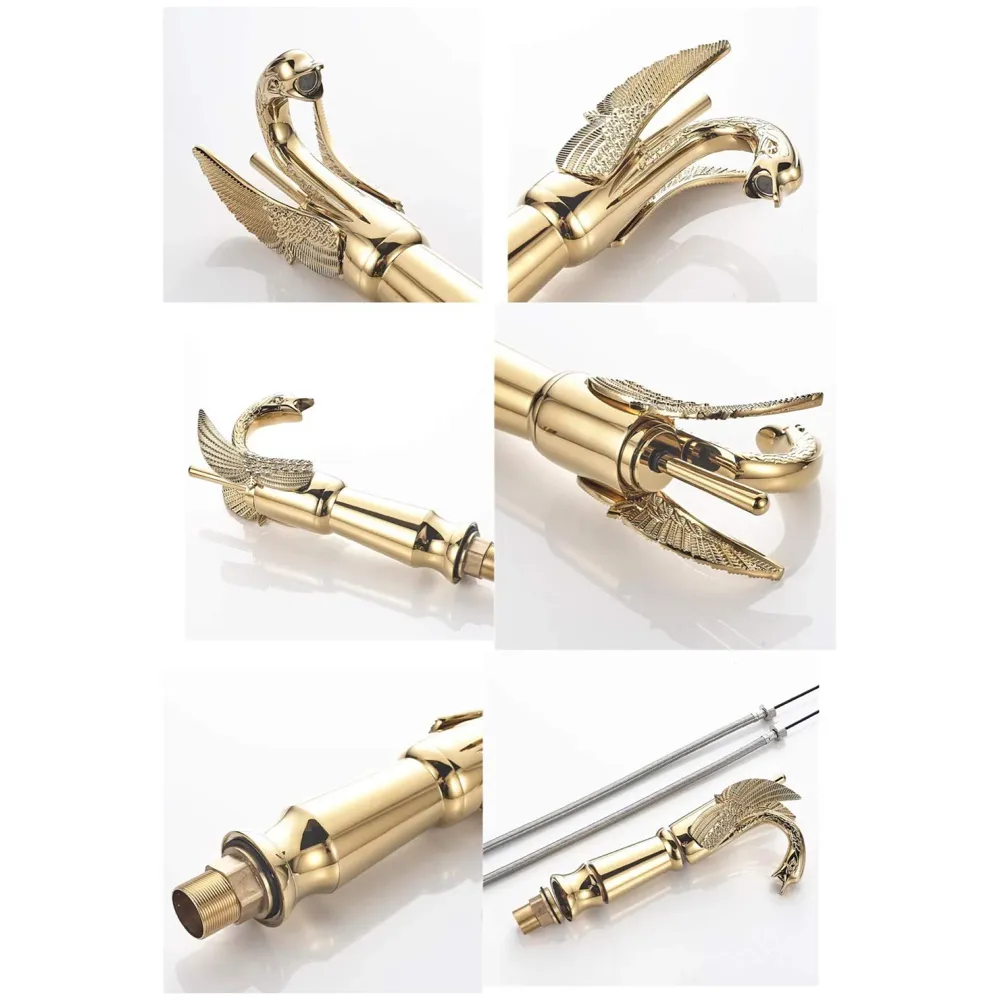Golden Swan Heavy Single Lever Basin Mixer Faucet Tap Hot and Cold 12 inch Height Gold Brass for Bathroom Toilets Wash Basin
