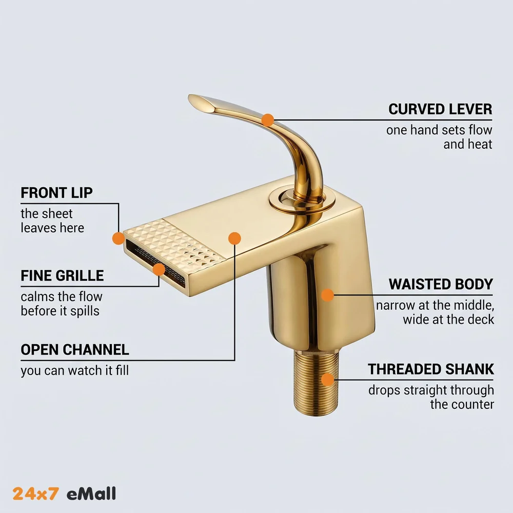 Gold Basin Tap Faucet Mixer Waterfall for Bathroom Toilet Wash Basins Hot and Cold Water (Golden Waterfall)