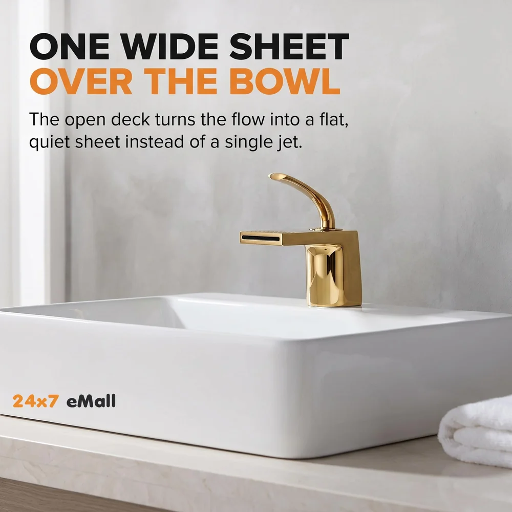 Gold Basin Tap Faucet Mixer Waterfall for Bathroom Toilet Wash Basins Hot and Cold Water (Golden Waterfall)