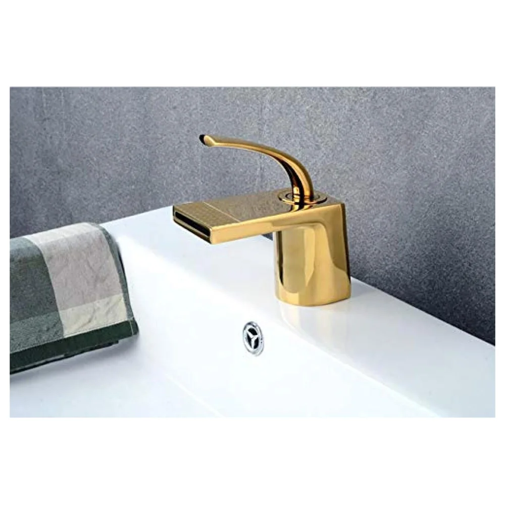 Gold Basin Tap Faucet Mixer Waterfall for Bathroom Toilet Wash Basins Hot and Cold Water (Golden Waterfall)