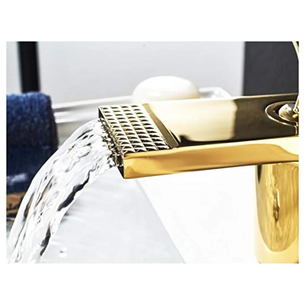 Gold Basin Tap Faucet Mixer Waterfall for Bathroom Toilet Wash Basins Hot and Cold Water (Golden Waterfall)
