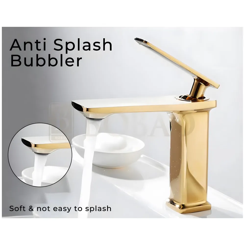 Full Gold Faucet Tap Mixer Hot and Cold Water Heavy Single Lever Basin Mixer 7 inches with Connector Pipes and Ceramic Cartridge for Bathroom Wash Basins - 22cm x 17cm Golden