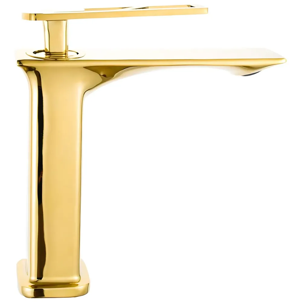 Full Gold Faucet Tap Mixer Hot and Cold Water Heavy Single Lever Basin Mixer 7 inches with Connector Pipes and Ceramic Cartridge for Bathroom Wash Basins - 22cm x 17cm Golden