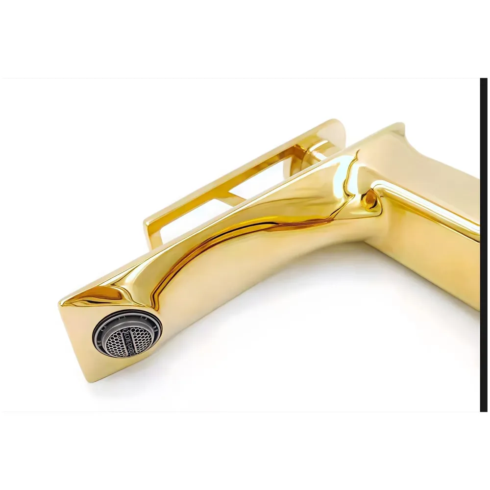 Gold Faucet Tap Mixer Hot and Cold Water Heavy Single Lever Basin Mixer 12 inches with Connector Pipes and Ceramic Cartridge for Bathroom Wash Basins - 30cm x 17 cm Golden