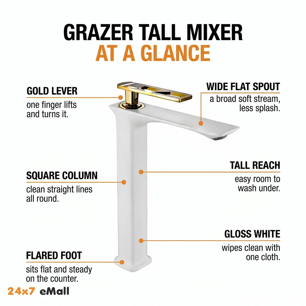 White Gold Basin Mixer Tap Ceramic Cartridge 12 inch 30x17 cm