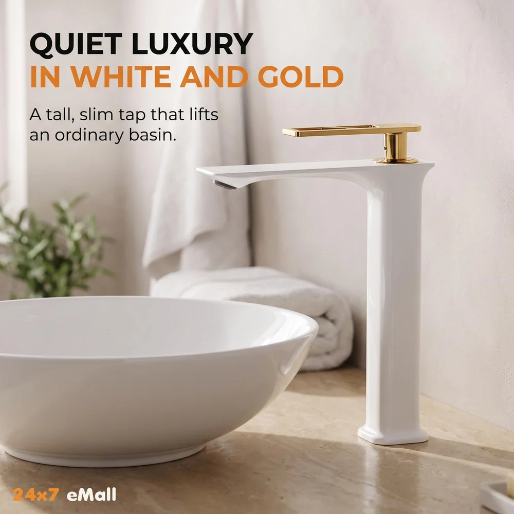 White Gold Basin Mixer Tap Ceramic Cartridge 12 inch 30x17 cm