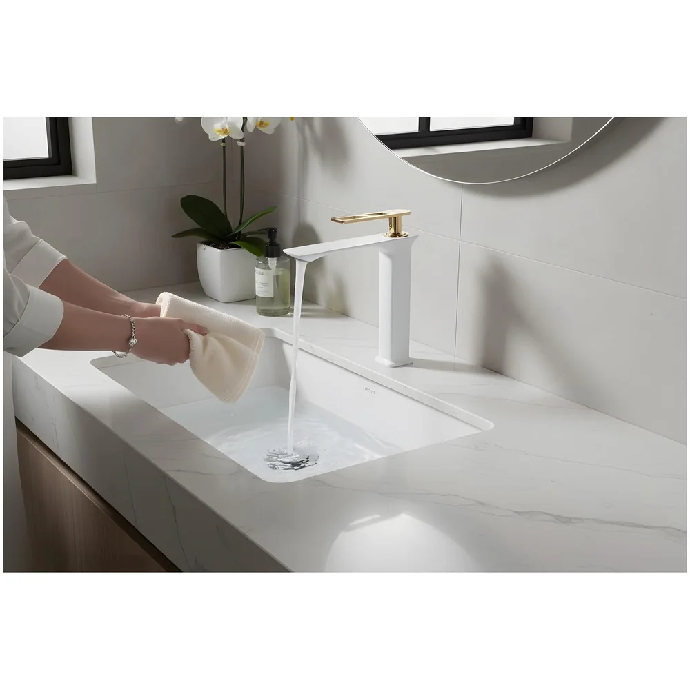 White Gold Basin Mixer Tap Ceramic Cartridge 12 inch 30x17 cm