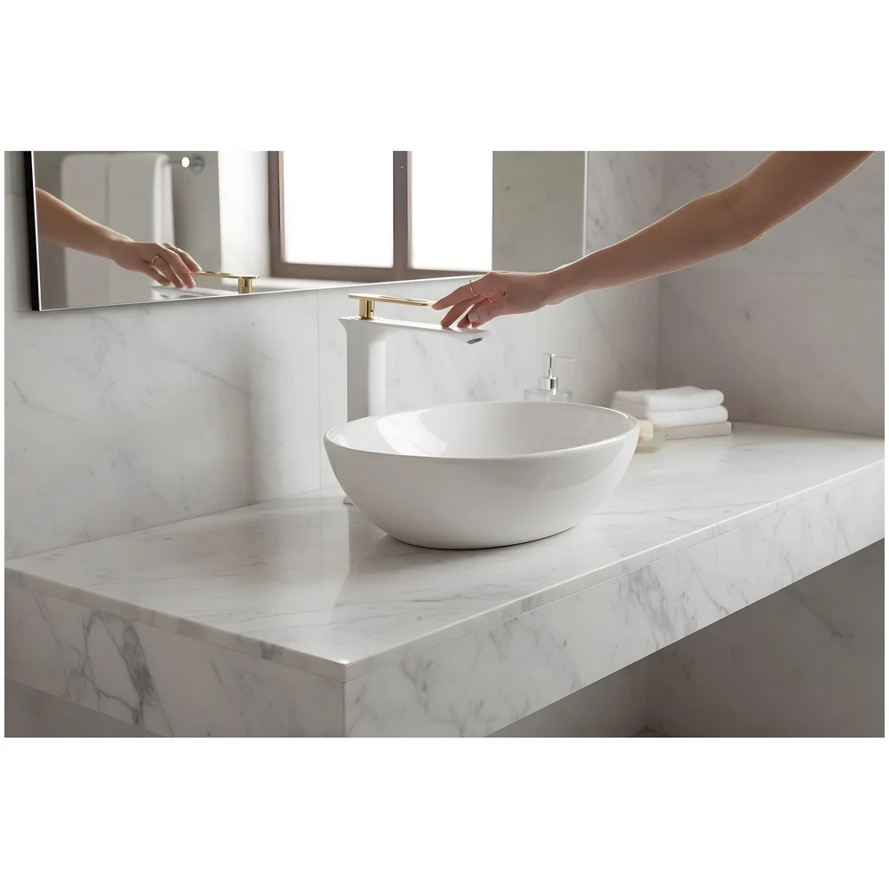 White Gold Basin Mixer Tap Ceramic Cartridge 12 inch 30x17 cm