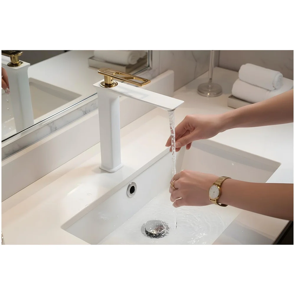 White Gold Basin Mixer Tap Ceramic Cartridge 12 inch 30x17 cm