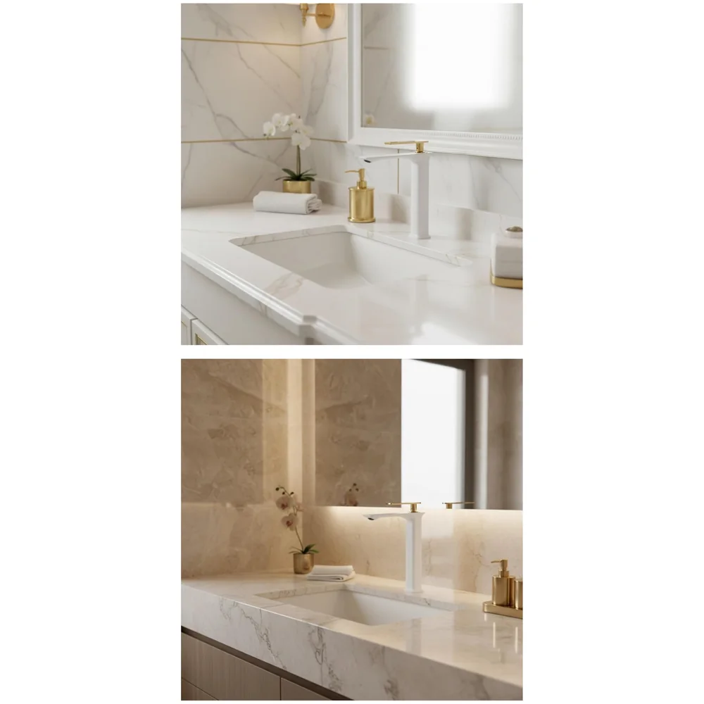 White Gold Basin Mixer Tap Ceramic Cartridge 12 inch 30x17 cm