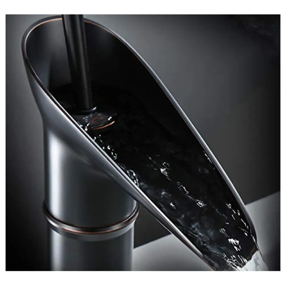Black Waterfall Basin Mixer for Bathroom Toilet Wash Basins Hot and Cold Water (Without pop-up) (Midnight Waterfall) Black, Brass Material, 12 Inches