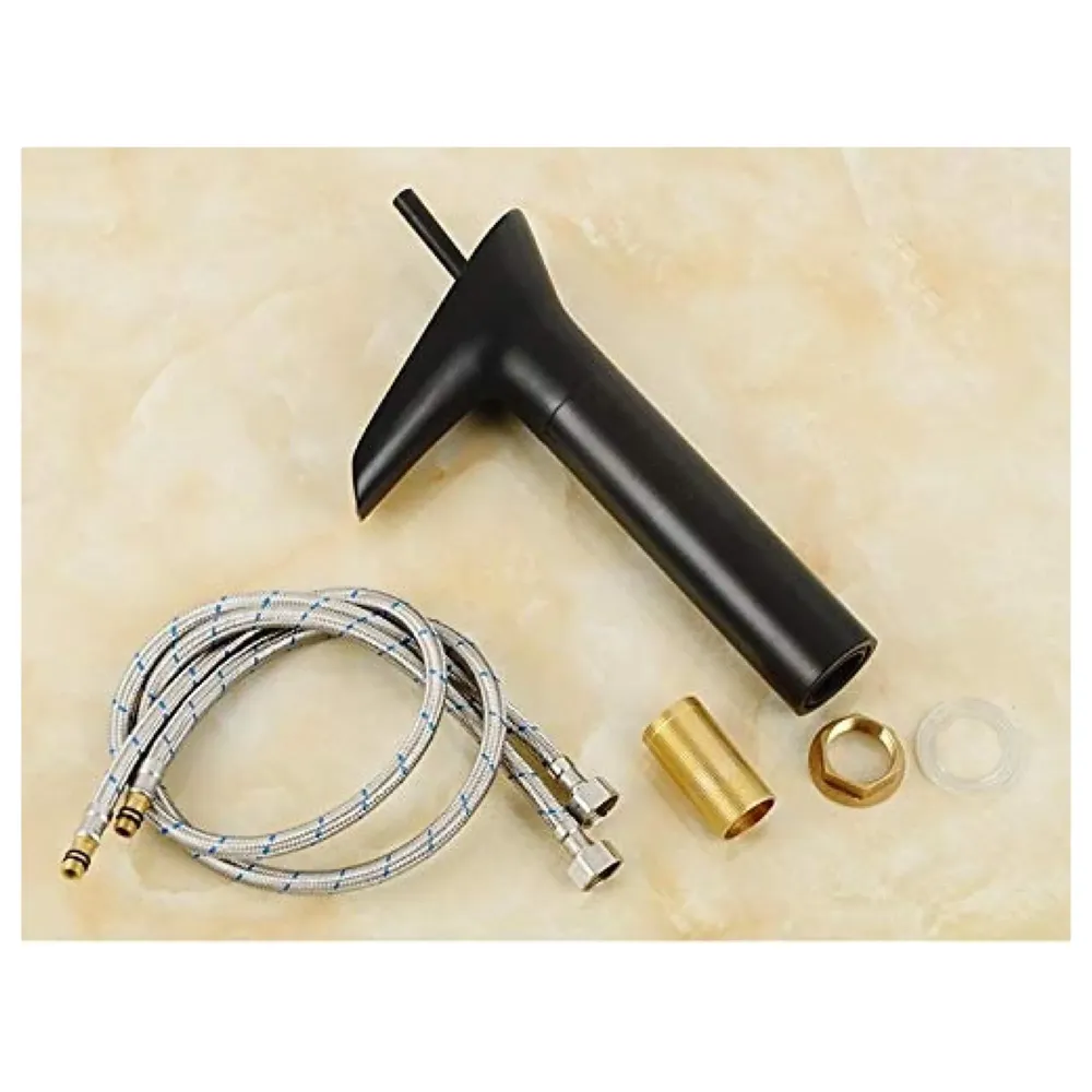 Black Waterfall Basin Mixer for Bathroom Toilet Wash Basins Hot and Cold Water (Without pop-up) (Midnight Waterfall) Black, Brass Material, 12 Inches