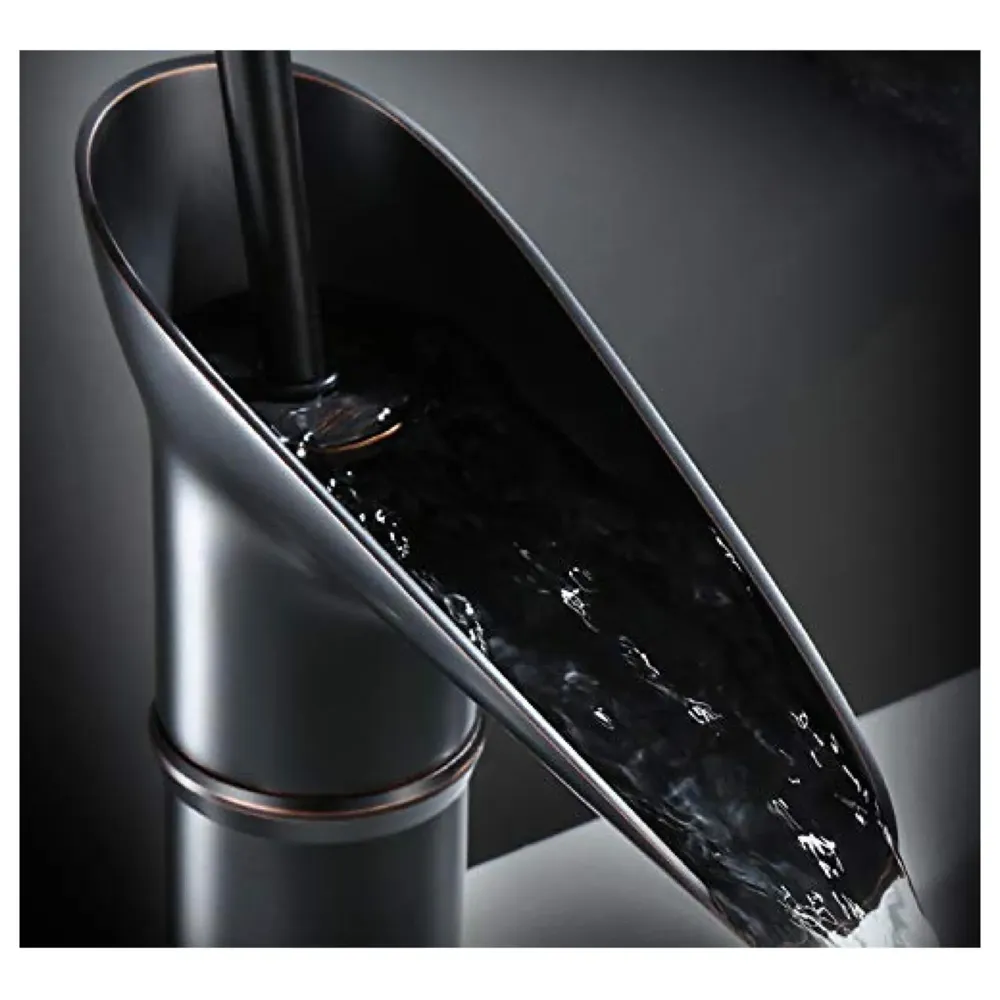 Black Waterfall Basin Mixer for Bathroom Toilet Wash Basins Hot and Cold Water (Without pop-up) (Midnight Waterfall) Black, Brass Material, 12 Inches