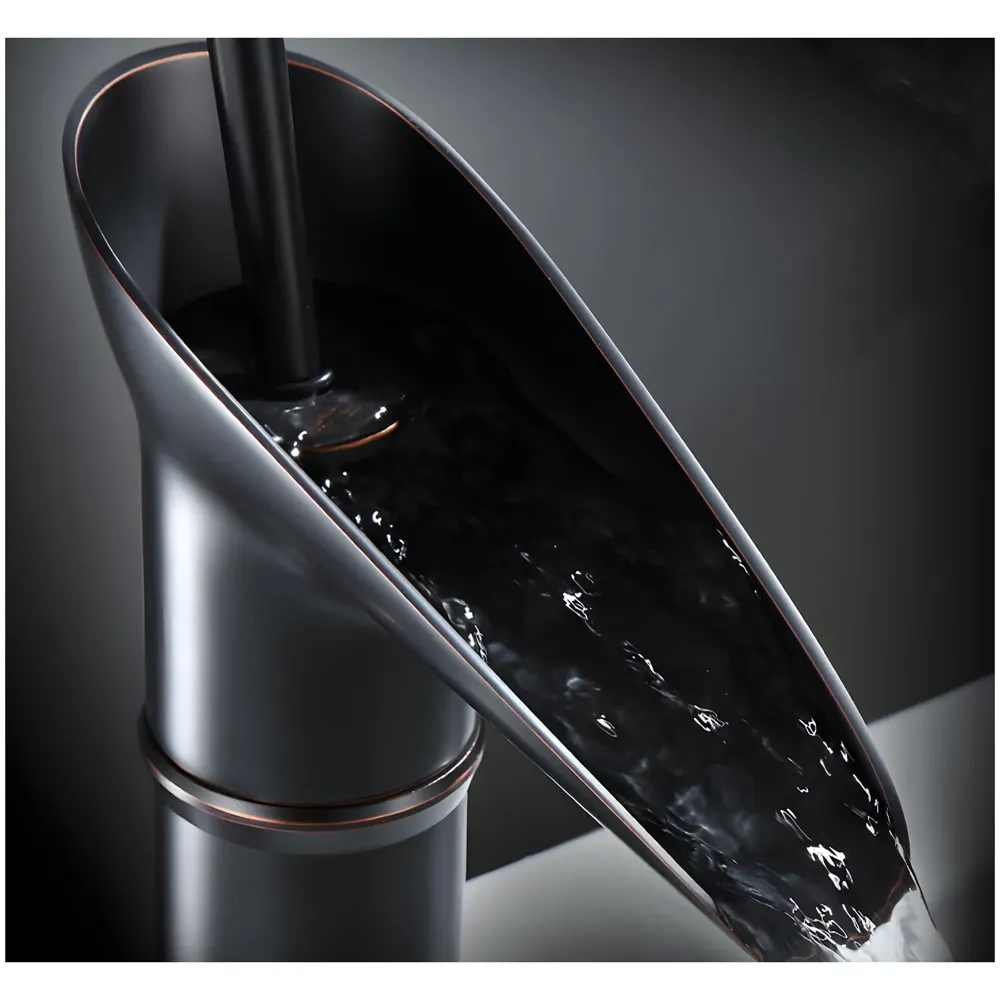 Brass Black Basin tap Faucet Mixer Waterfall for Bathroom Toilet Wash Basins Hot and Cold Water, 7 inch Height Matt Black Waterfall Spout