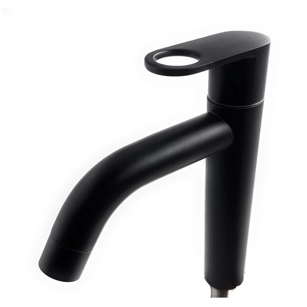 SS Short Body Pillar Cock 7 inch Black Faucet Waterfall Basin