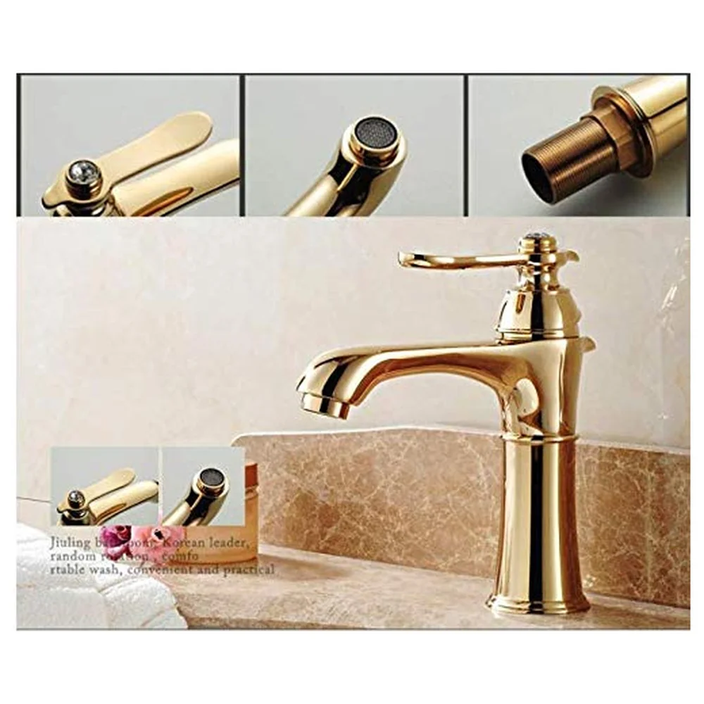 Single Lever Basin Mixer Tap 2 Braided Pipes 450 mm Arabian Gold