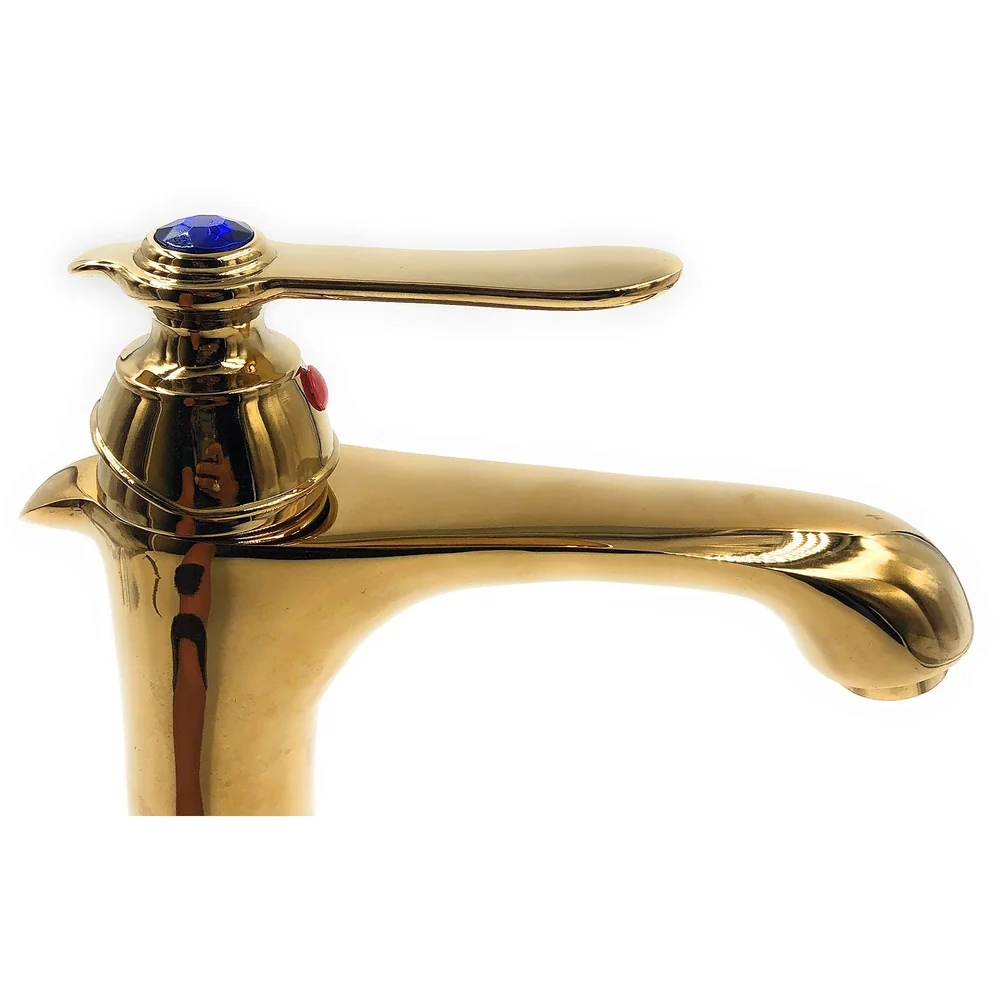 Single Lever Basin Mixer Tap 2 Braided Pipes 450 mm Arabian Gold