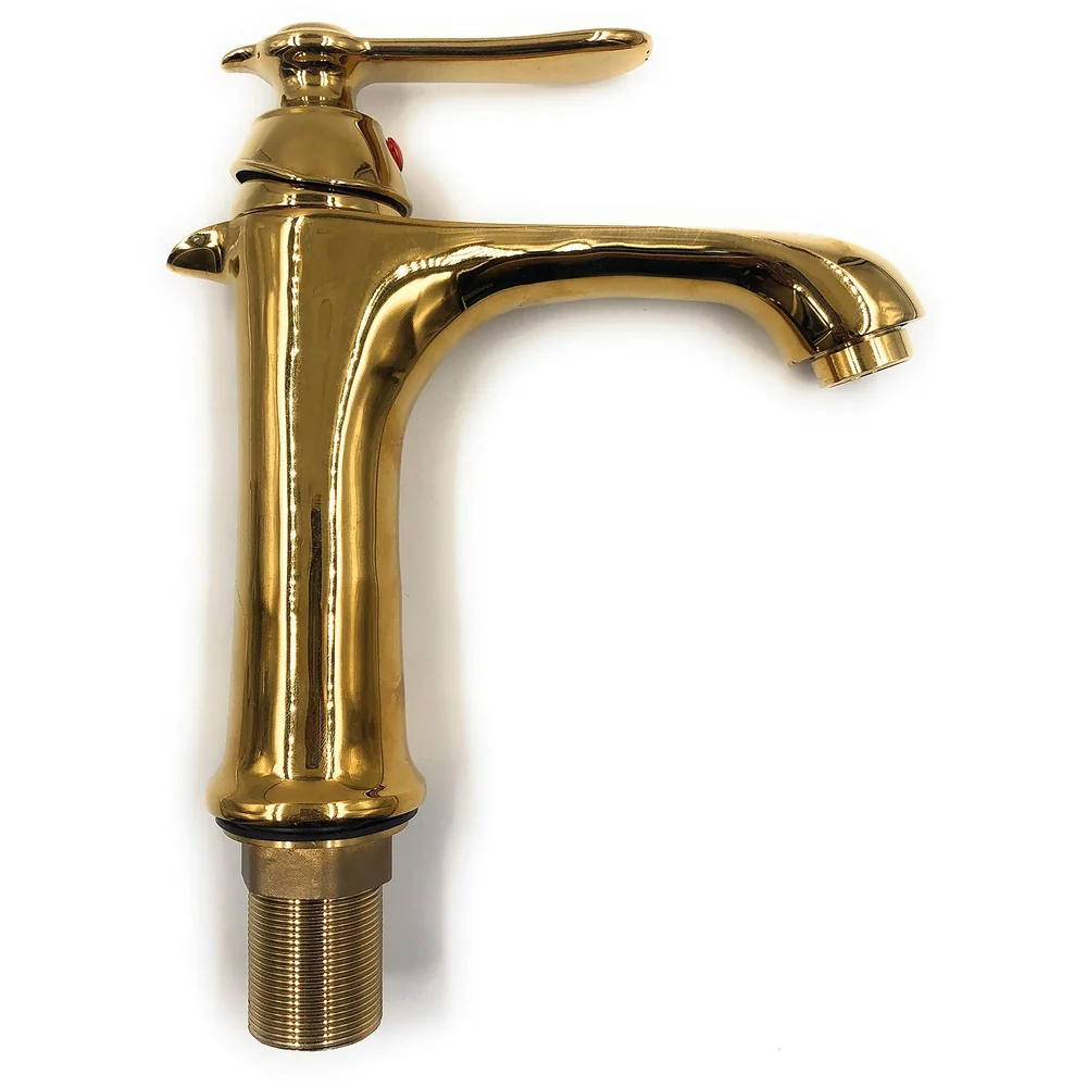 Single Lever Basin Mixer Tap 2 Braided Pipes 450 mm Arabian Gold