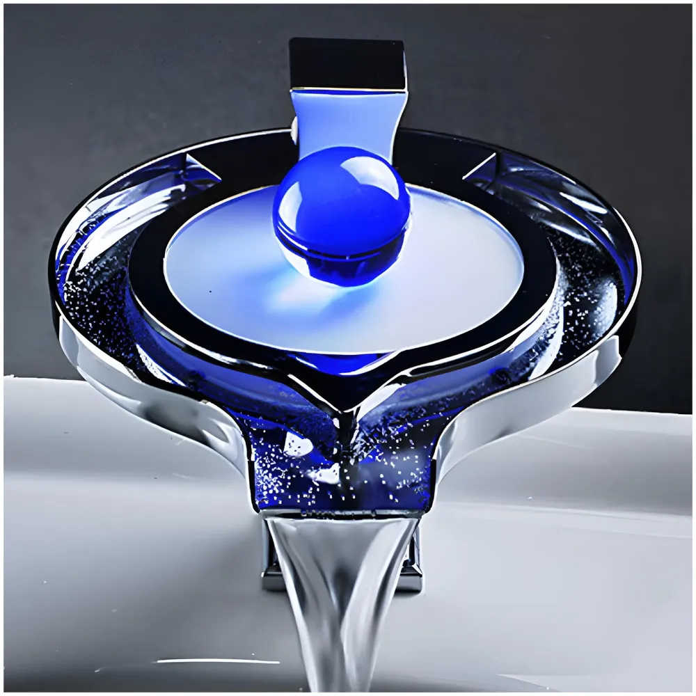 Led Faucet Silver Chrome Waterfall Basin Tap Fuacet MixerFor Bathroom Toilet Wash Basins Hot and Cold Water, 6.2 Inch Tall - No Electric Connection Required