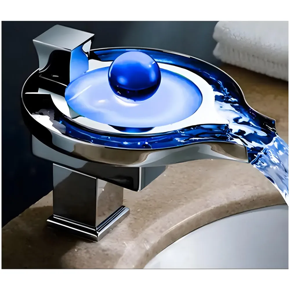 Led Faucet Silver Chrome Waterfall Basin Tap Fuacet Mixer for Bathroom Toilet Wash Basins Hot and Cold Water, 6.2 Inch Tall - No Electric Connection Required