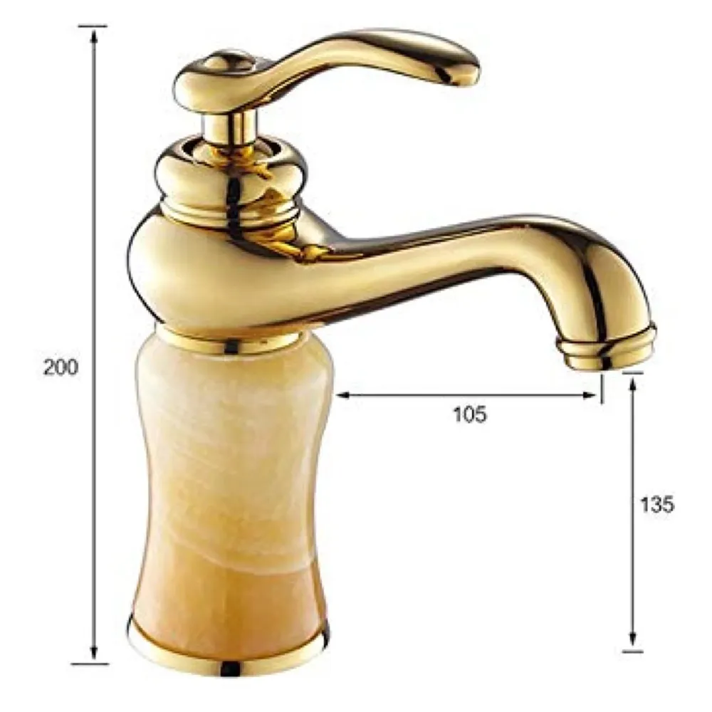 Gold Marble Basin Faucet Tap Mixer for Bathroom Toilet Wash Basins Hot and Cold Water (Without pop-up) (Onyx Petite) Gold, Brass Material, 8 Inches