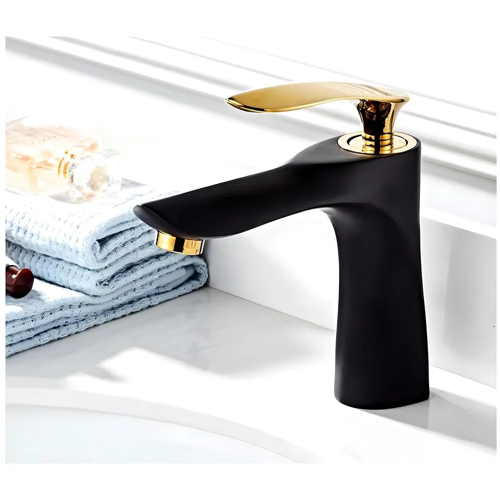 Black Gold Faucet Tap Mixer Hot and Cold Water Heavy Single Lever Basin Mixer 7 inches with Connector Pipes and Ceramic Cartridge for Bathroom Wash Basins