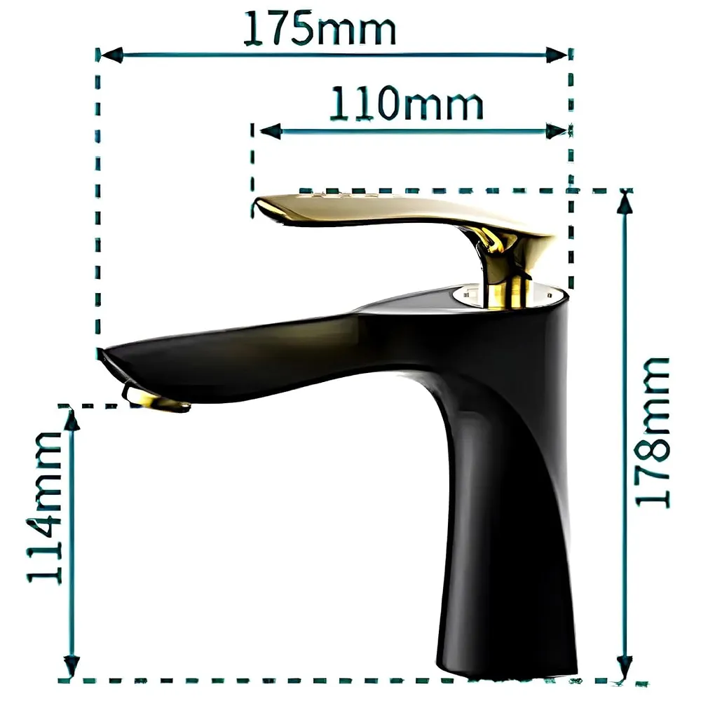 Black Gold Faucet Tap Mixer Hot and Cold Water Heavy Single Lever Basin Mixer 7 inches with Connector Pipes and Ceramic Cartridge for Bathroom Wash Basins