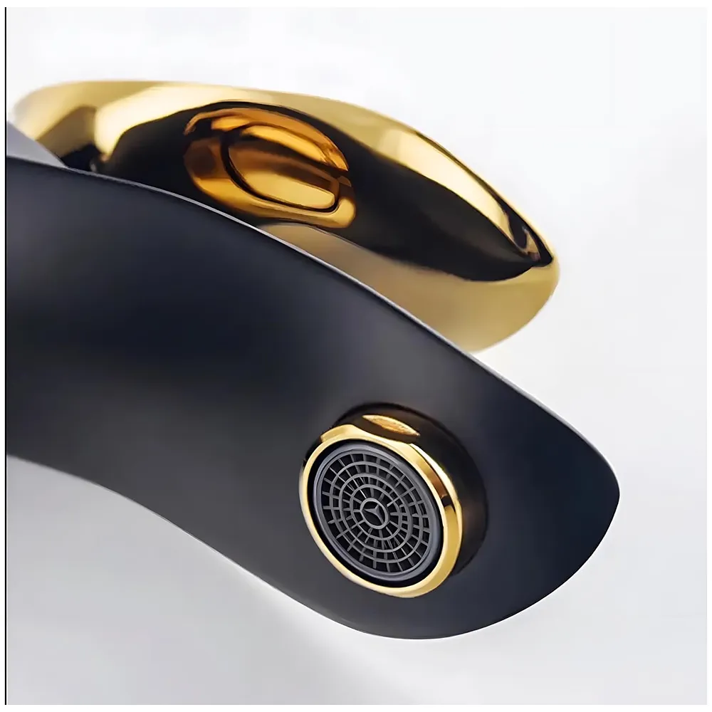 Black Gold Faucet Tap Mixer Hot and Cold Water Heavy Single Lever Basin Mixer 7 inches with Connector Pipes and Ceramic Cartridge for Bathroom Wash Basins