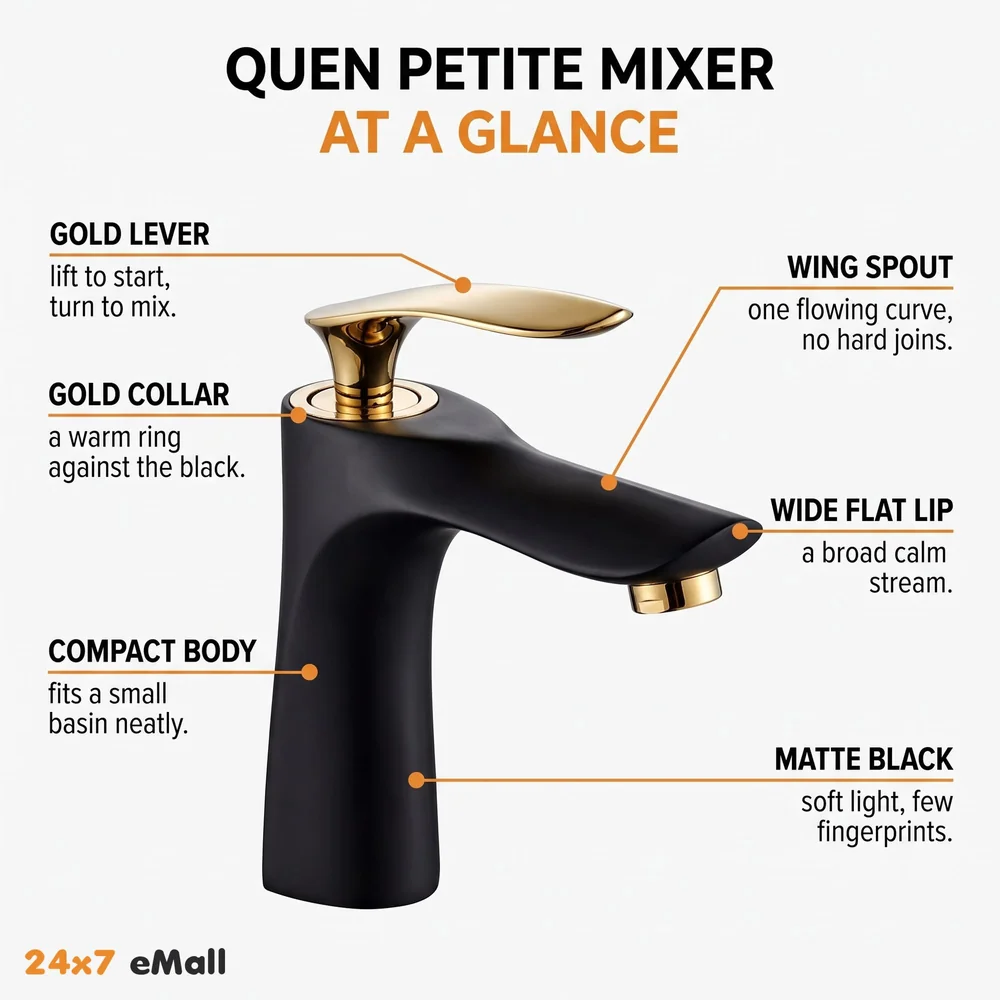 Black Gold Faucet Tap Mixer Hot and Cold Water Heavy Single Lever Basin Mixer 7 inches with Connector Pipes and Ceramic Cartridge for Bathroom Wash Basins