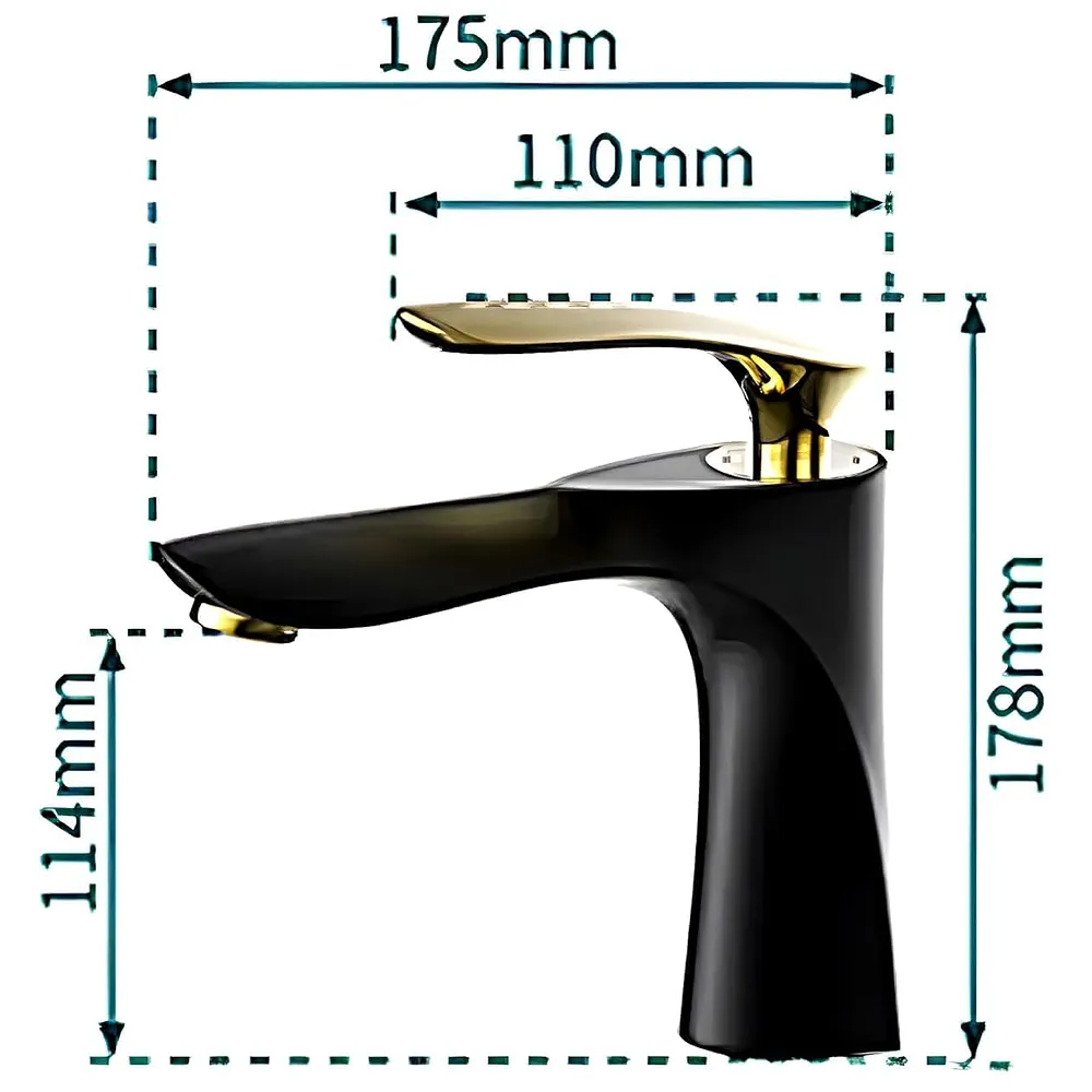Black Gold Faucet Tap Mixer Hot and Cold Water Heavy Single Lever Basin Mixer 7 inches with Connector Pipes and Ceramic Cartridge for Bathroom Wash Basins