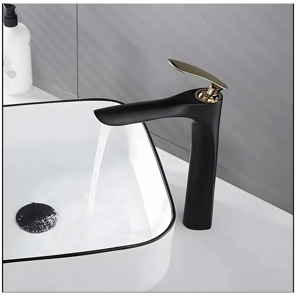 Black Gold Faucet Tap Mixer Hot and Cold Water Heavy Single Lever Basin Mixer 12 inches with Connector Pipes and Ceramic Cartridge for Bathroom Wash Basins Premium