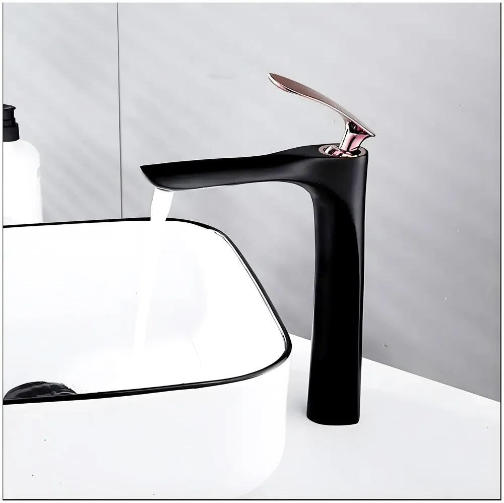 Black Rose Gold Faucet Tap Mixer Hot and Cold Water Heavy Single Lever Basin Mixer 12 inches with Connector Pipes and Ceramic Cartridge for Bathroom Wash Basins