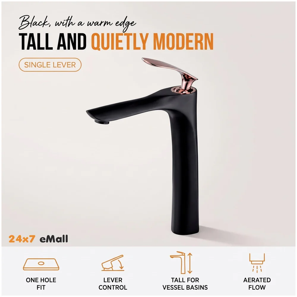 Black Rose Gold Basin Mixer Tap 12 inch Hot And Cold Box Pack