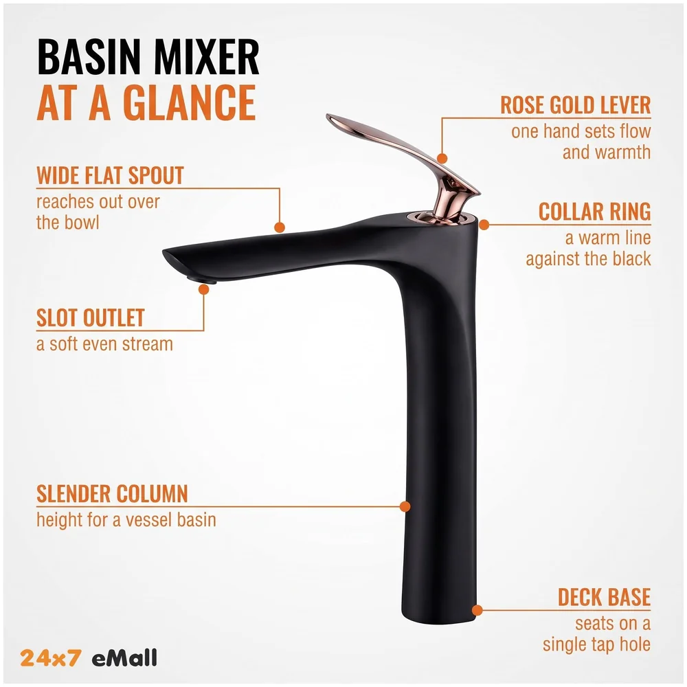 Black Rose Gold Basin Mixer Tap 12 inch Hot And Cold Box Pack