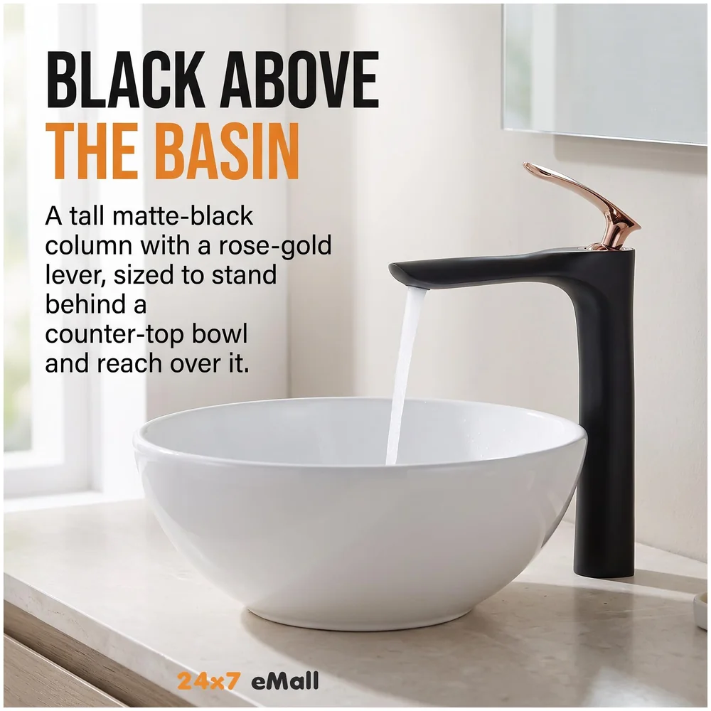 Black Rose Gold Basin Mixer Tap 12 inch Hot And Cold Box Pack