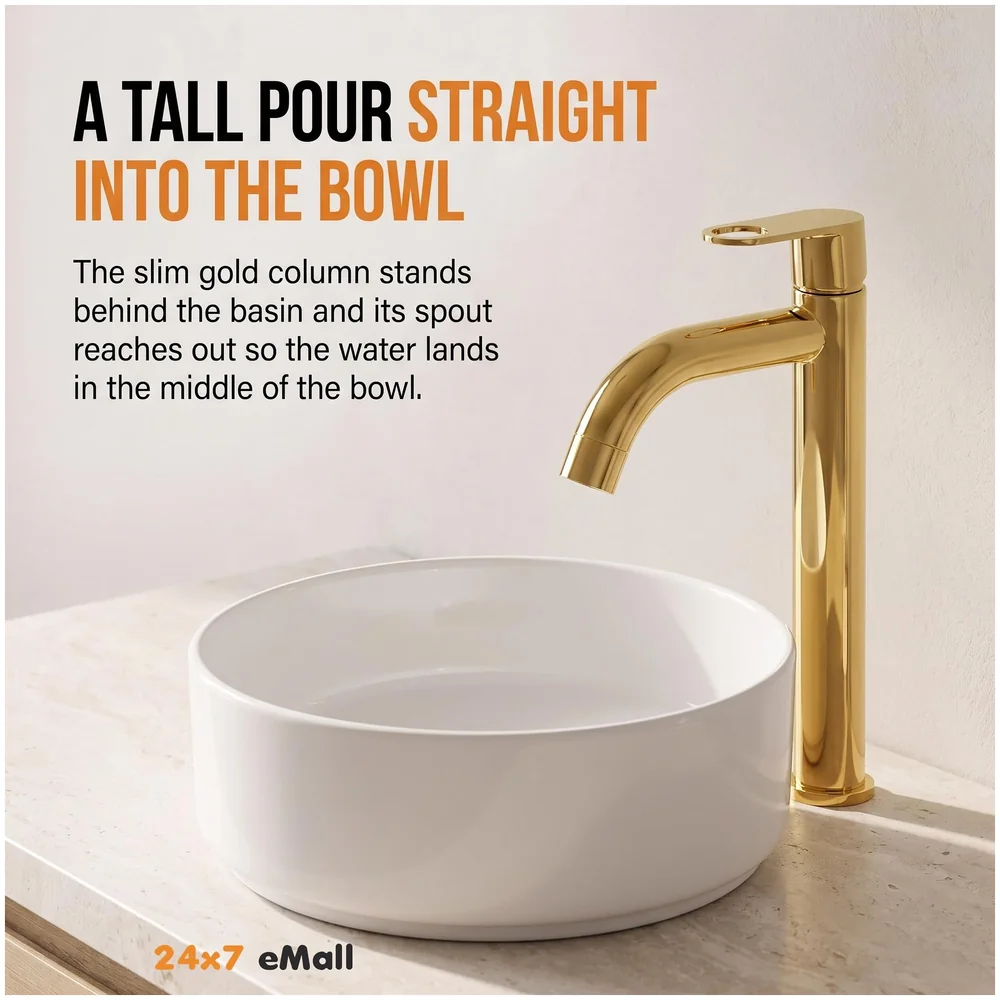 SS Tall Body Pillar Cock 12 inch Gold Faucet Waterfall Golden