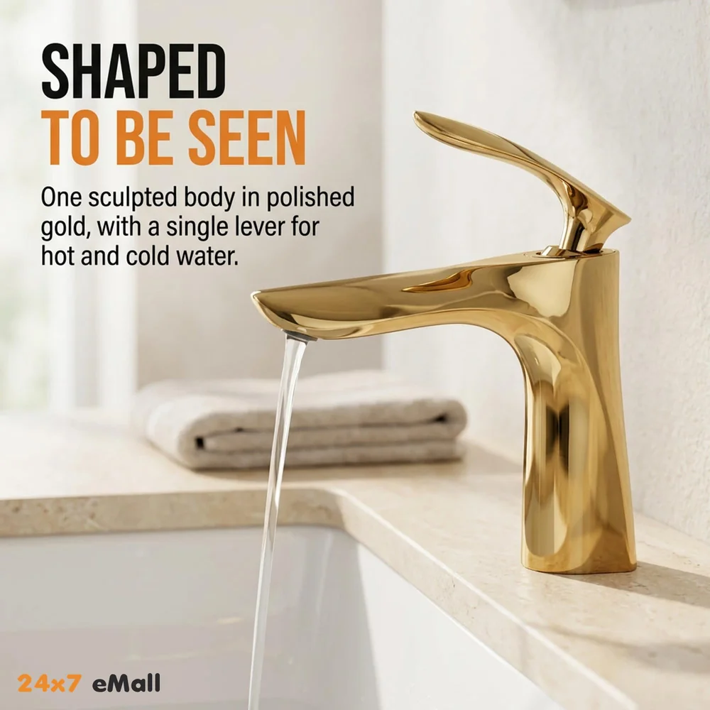 Copper 90 Degree Single Lever Basin Mixer, Golden