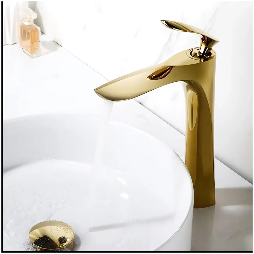 Modern Single Handle Gold Tall Vessel Sink Bathroom Faucet, Mixer Gold Golden Bathroom Wash Room One Hole Lavatory Basin Vanity Mixer Tap 12 inches