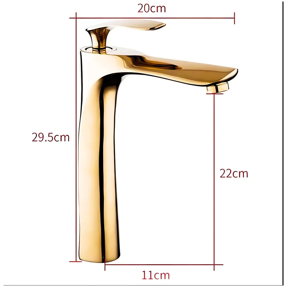 Modern Single Handle Gold Tall Vessel Sink Bathroom Faucet, Mixer Gold Golden Bathroom Wash Room One Hole Lavatory Basin Vanity Mixer Tap 12 inches