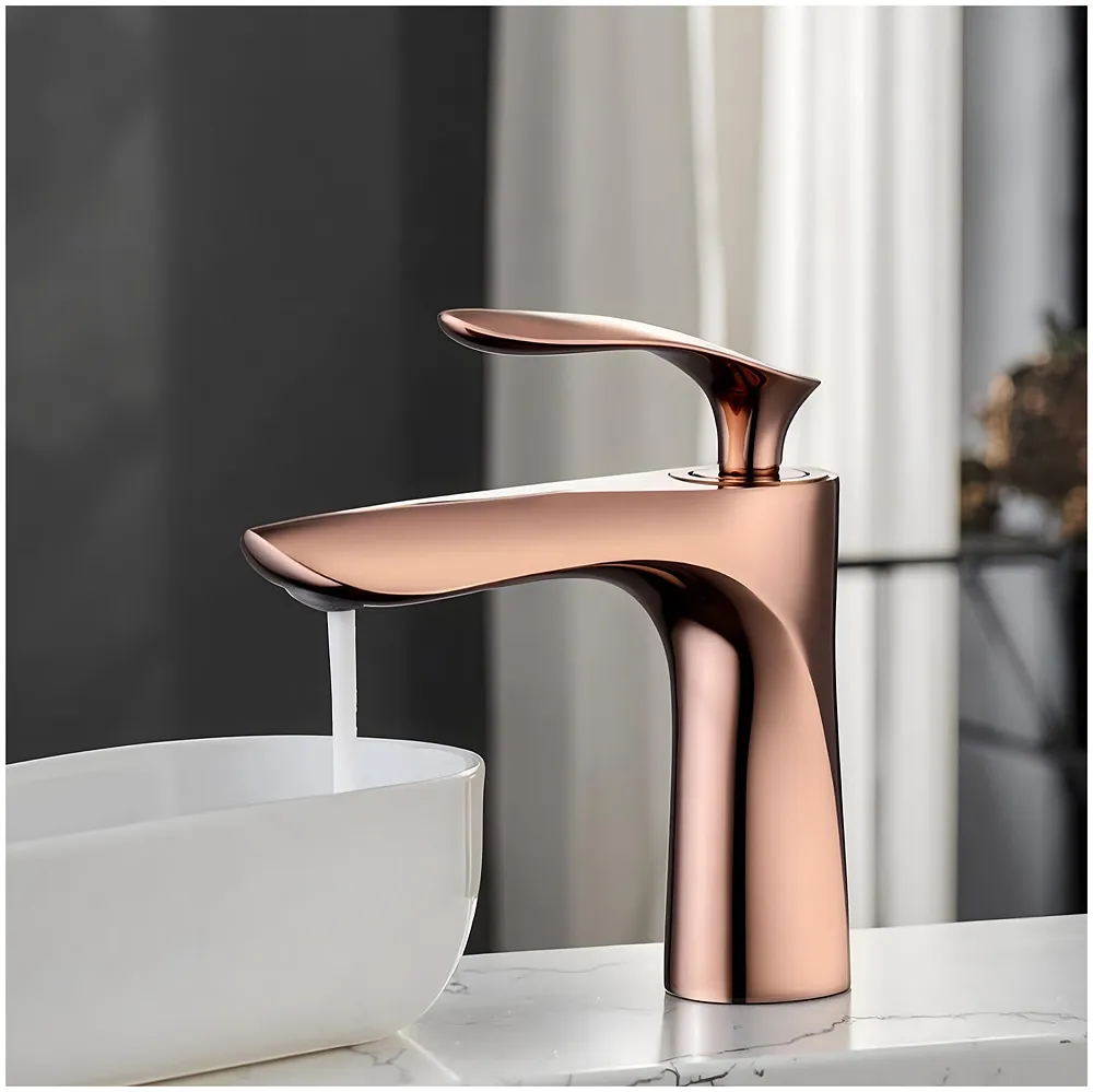 Rose Gold Faucet Tap Mixer Basin Mixer 7 inch Hot and Cold 2 Pipes