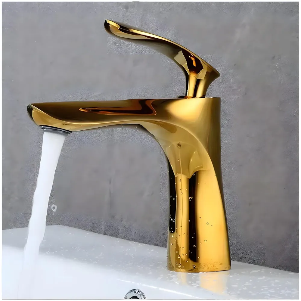 Gold Faucet Tap Mixer Hot and Cold Water Heavy Single Lever Basin Mixer 7 inches with Connector Pipes and Ceramic Cartridge for Bathroom Wash Basins
