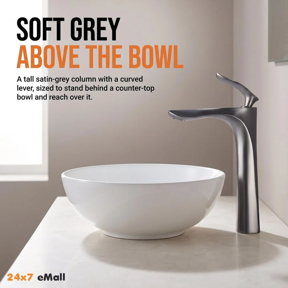 Metallic Grey Faucet Tap Mixer Hot and Cold Water Heavy Single Lever Basin Mixer 12 inches with Connector Pipes and Ceramic Cartridge for Bathroom Wash Basins