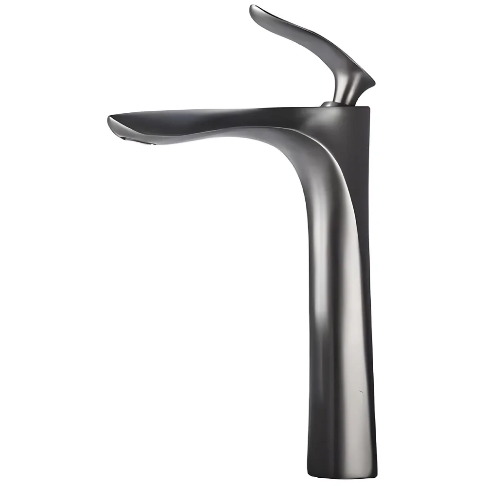 Metallic Grey Faucet Tap Mixer Hot and Cold Water Heavy Single Lever Basin Mixer 12 inches with Connector Pipes and Ceramic Cartridge for Bathroom Wash Basins