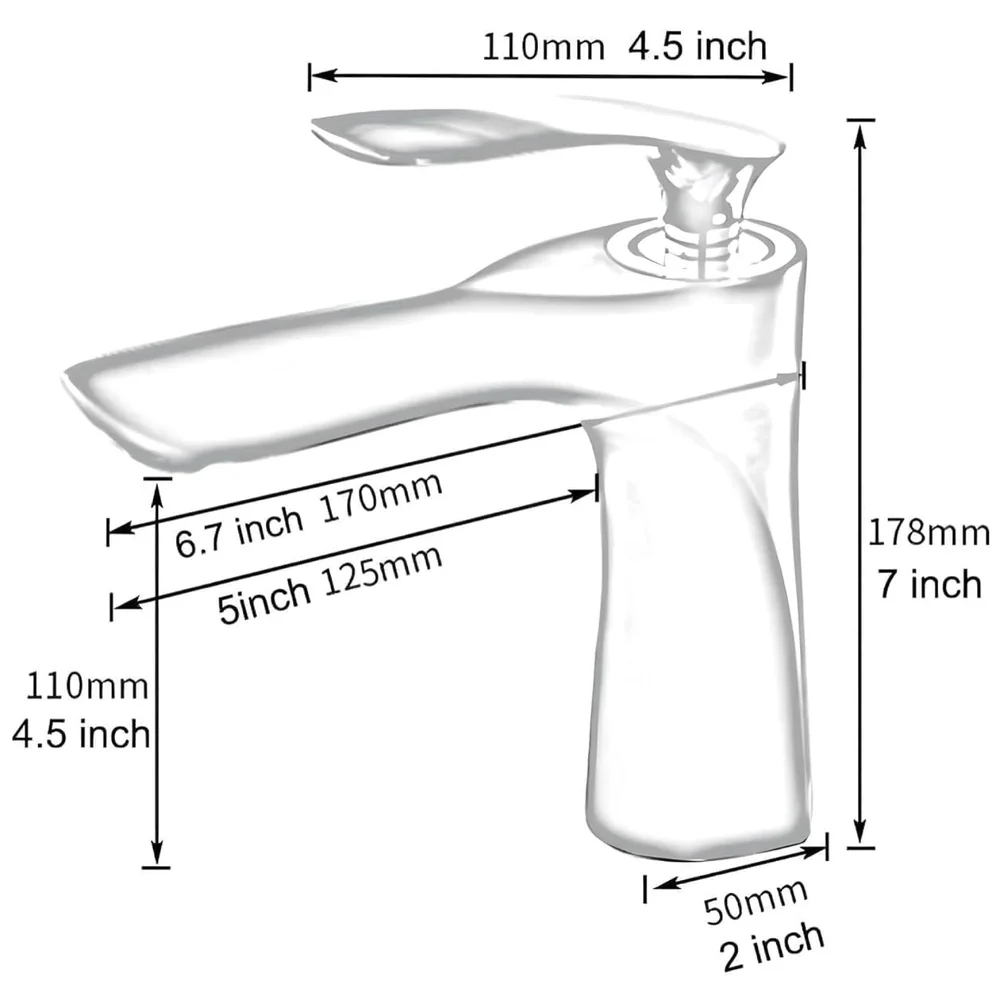 White Gold Faucet Tap Mixer Hot and Cold Water Heavy Single Lever Basin Mixer 7 inches with Connector Pipes and Ceramic Cartridge for Bathroom Wash Basins
