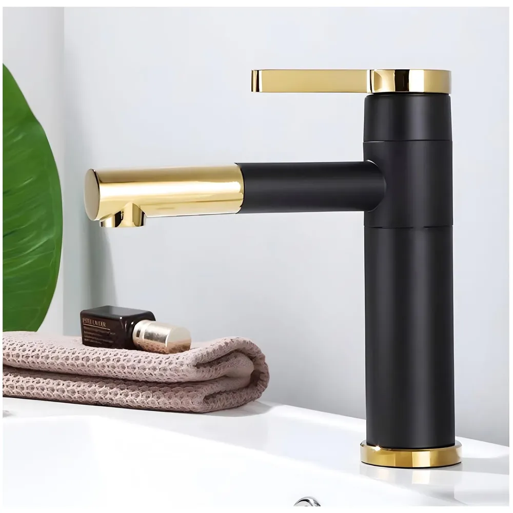 Black Gold Basin Tap Basin Mixer Faucet Tap Hot and Cold, Black Waterfall for Bathroom Wash Basin Sink Toilets 7 Inch Height