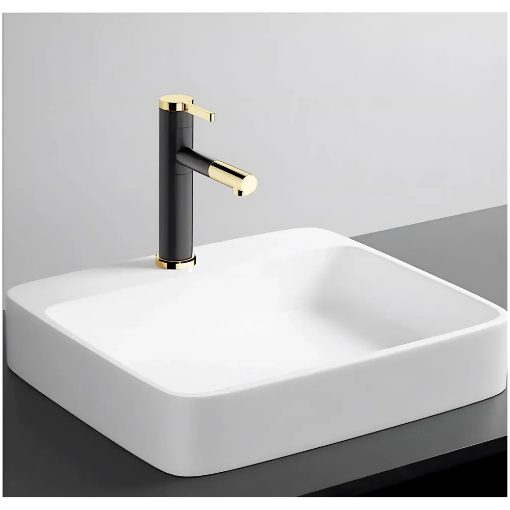Black Gold Basin Tap Basin Mixer Faucet Tap Hot and Cold, Black Waterfall for Bathroom Wash Basin Sink Toilets 7 Inch Height