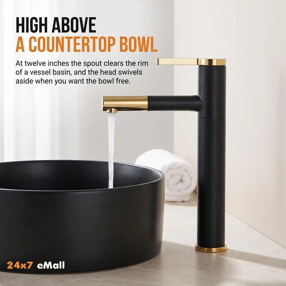 Black Gold Basin Tap Basin Mixer Faucet Tap Hot and Cold, Black Soft Foam Water for Bathroom Wash Basin Sink Toilets - 12 Inch Height