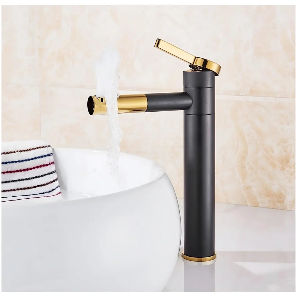 Black Gold Basin Tap Basin Mixer Faucet Tap Hot and Cold, Black Soft Foam Water for Bathroom Wash Basin Sink Toilets - 12 Inch Height